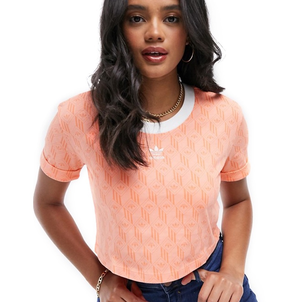 adidas Originals Women cropped top logo printed  in coral Size XL New With Tags